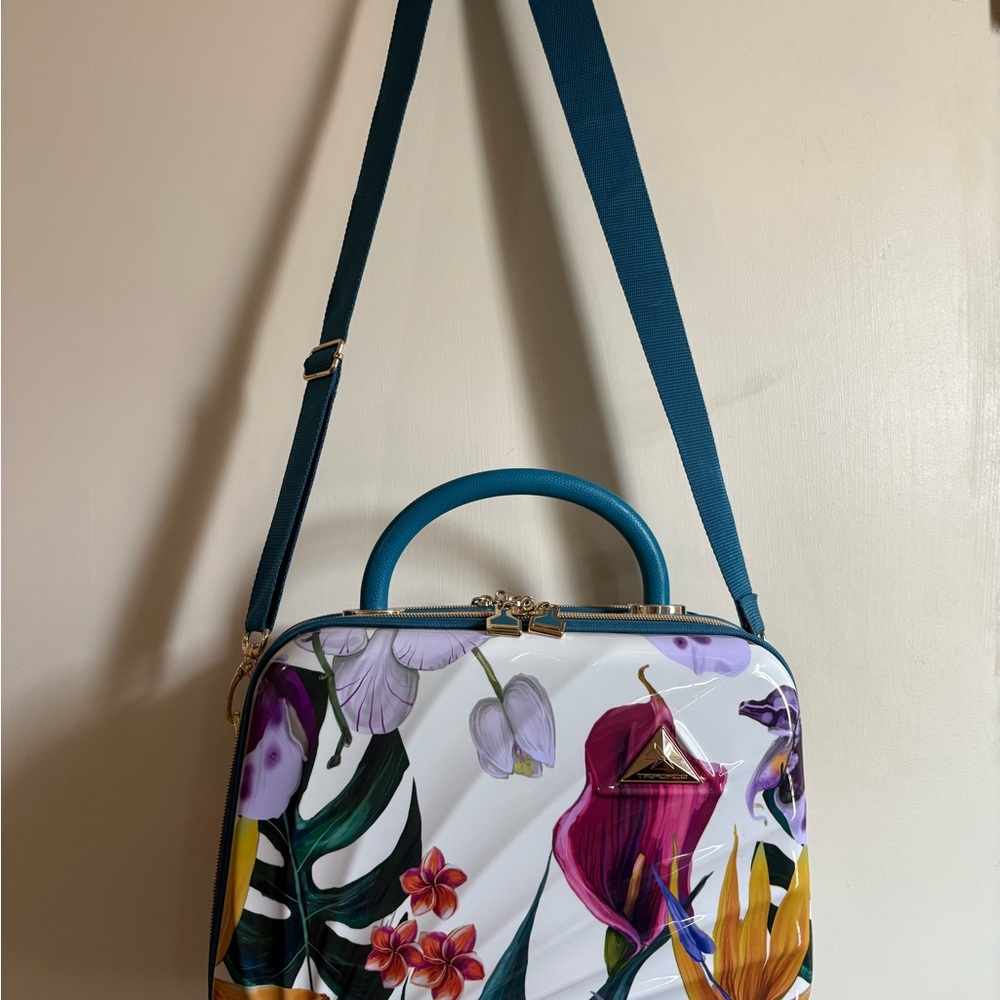 Floral Print Handbag with Teal Strap